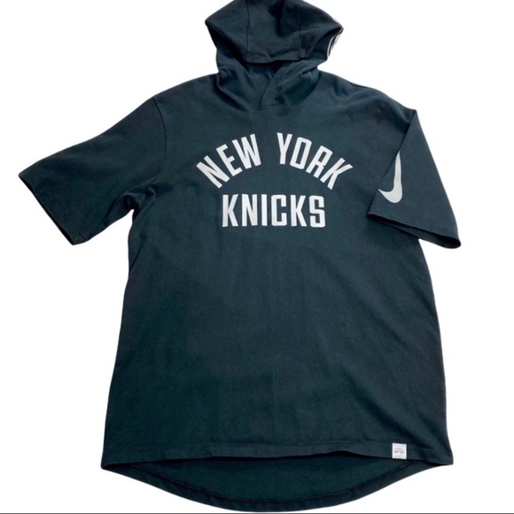 NIKE Knicks Big Logo Short-Sleeve Hoodie Sweatshirt in Black Size L - Picture 7 of 10